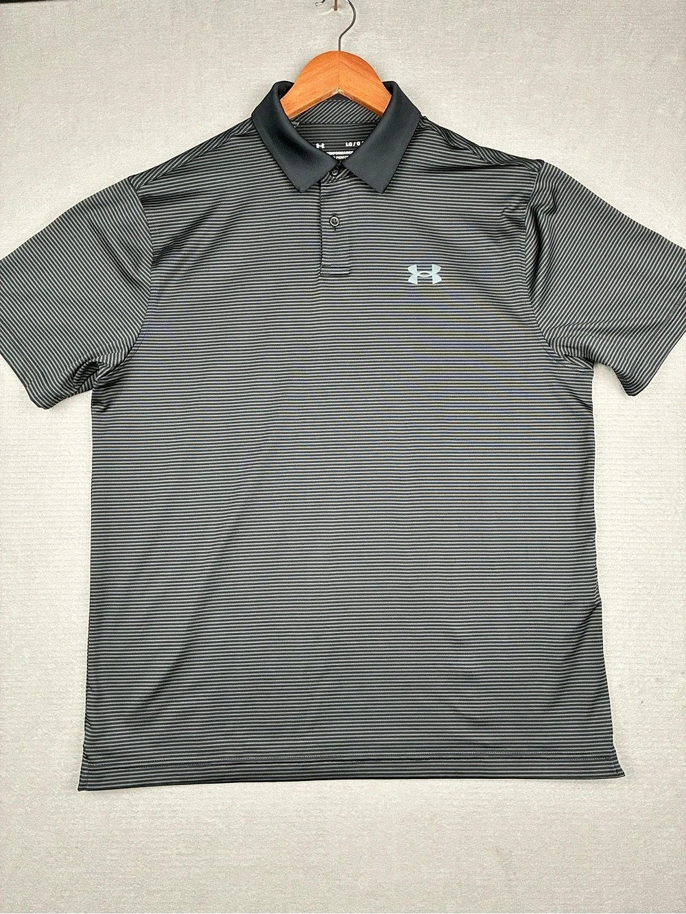 Under Armour The Performance Polo Stripe Striped Polo Black Grey Mens Large Golf